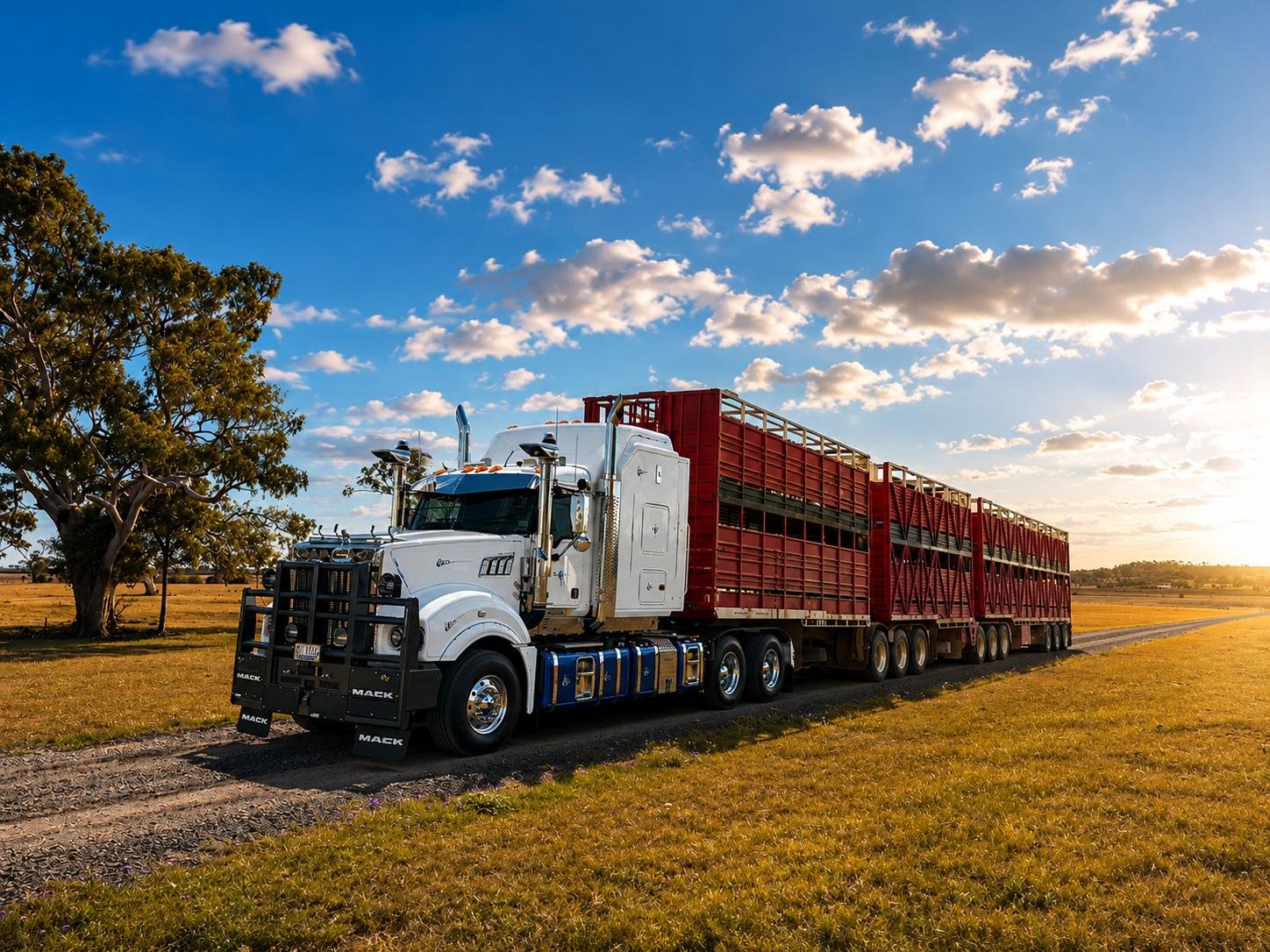 Road train with grain tippers on the move